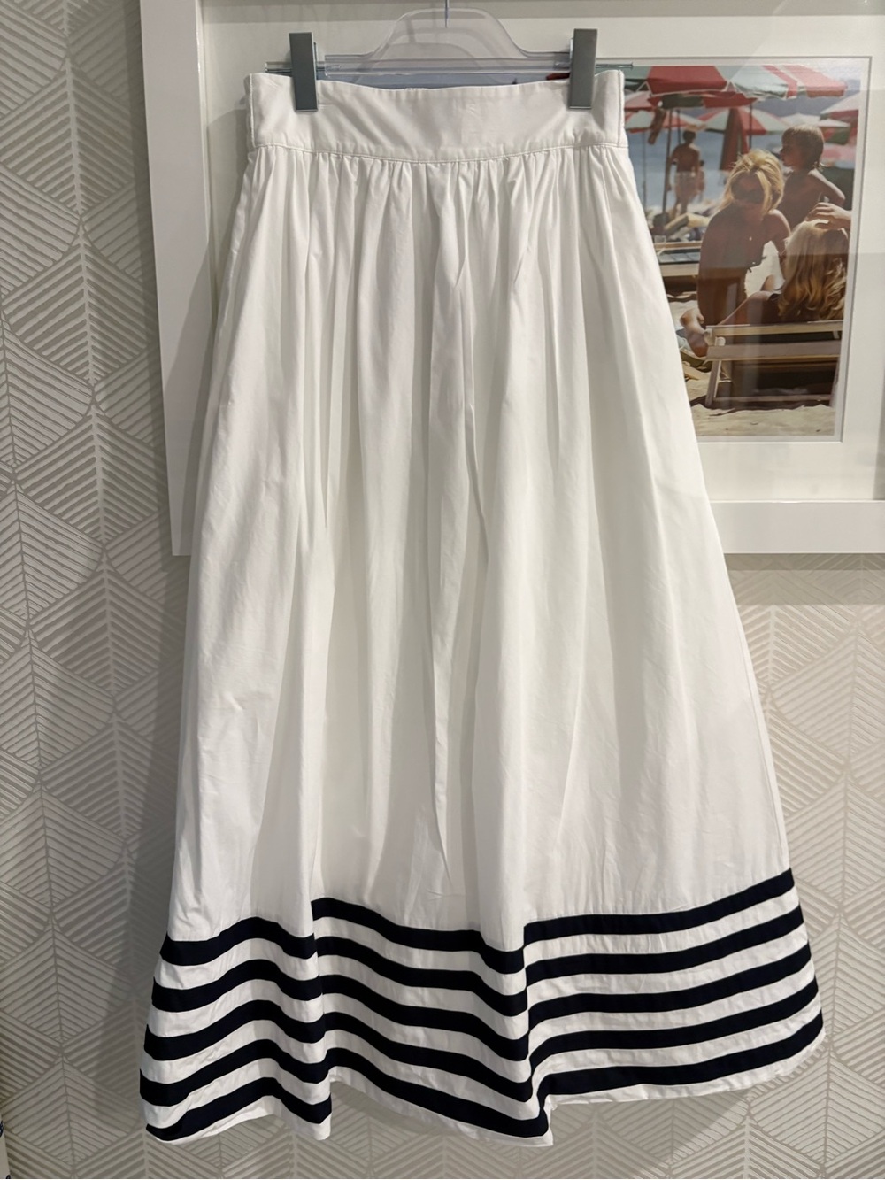 White Maxi Skirt with Navy Stripe Hem
